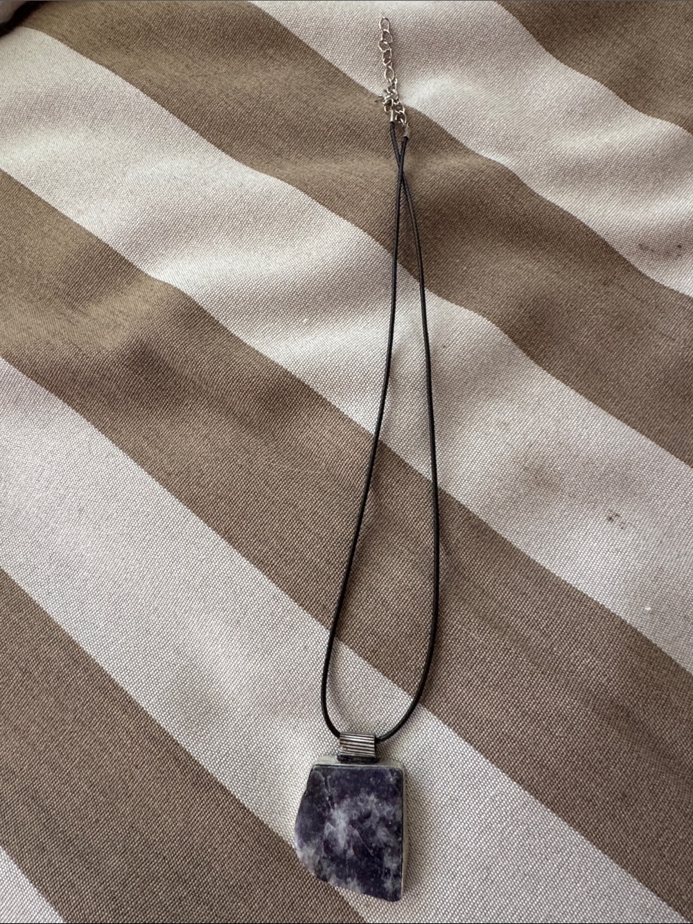 Purple Stone Pendant Necklace on Black Cord
